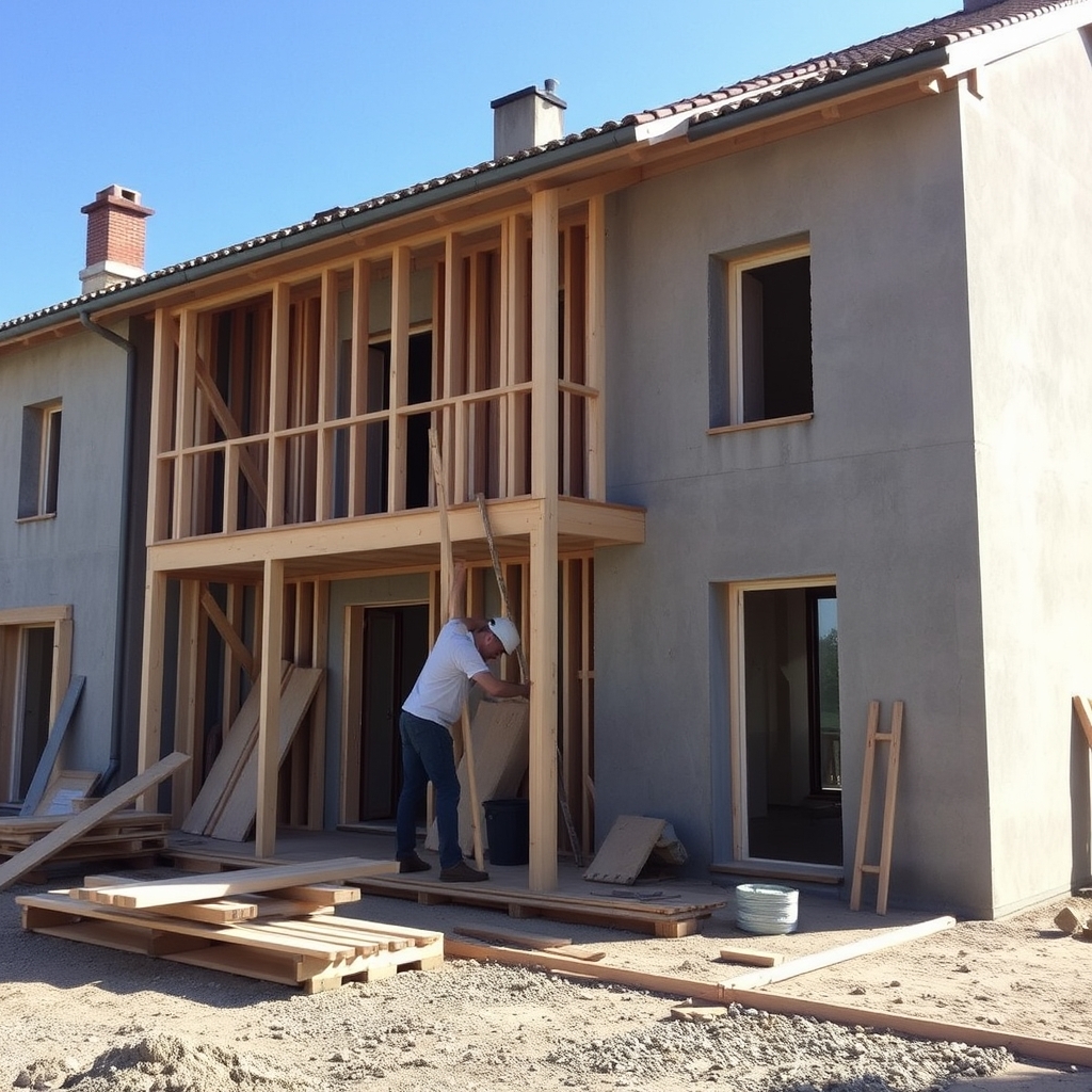 Maison clé en main en cours de pose (illustration)
