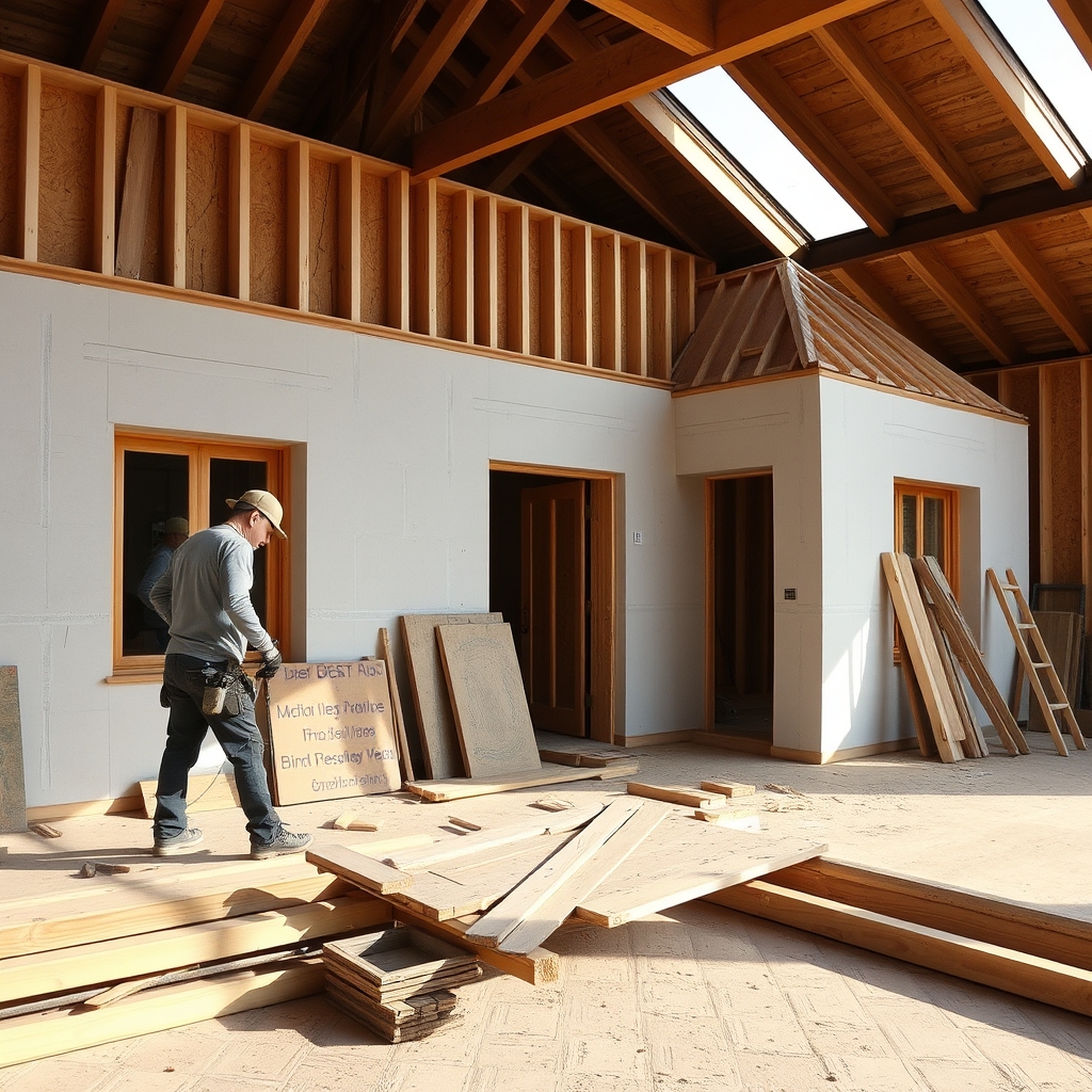 Maison sur mesure en cours de pose (illustration)